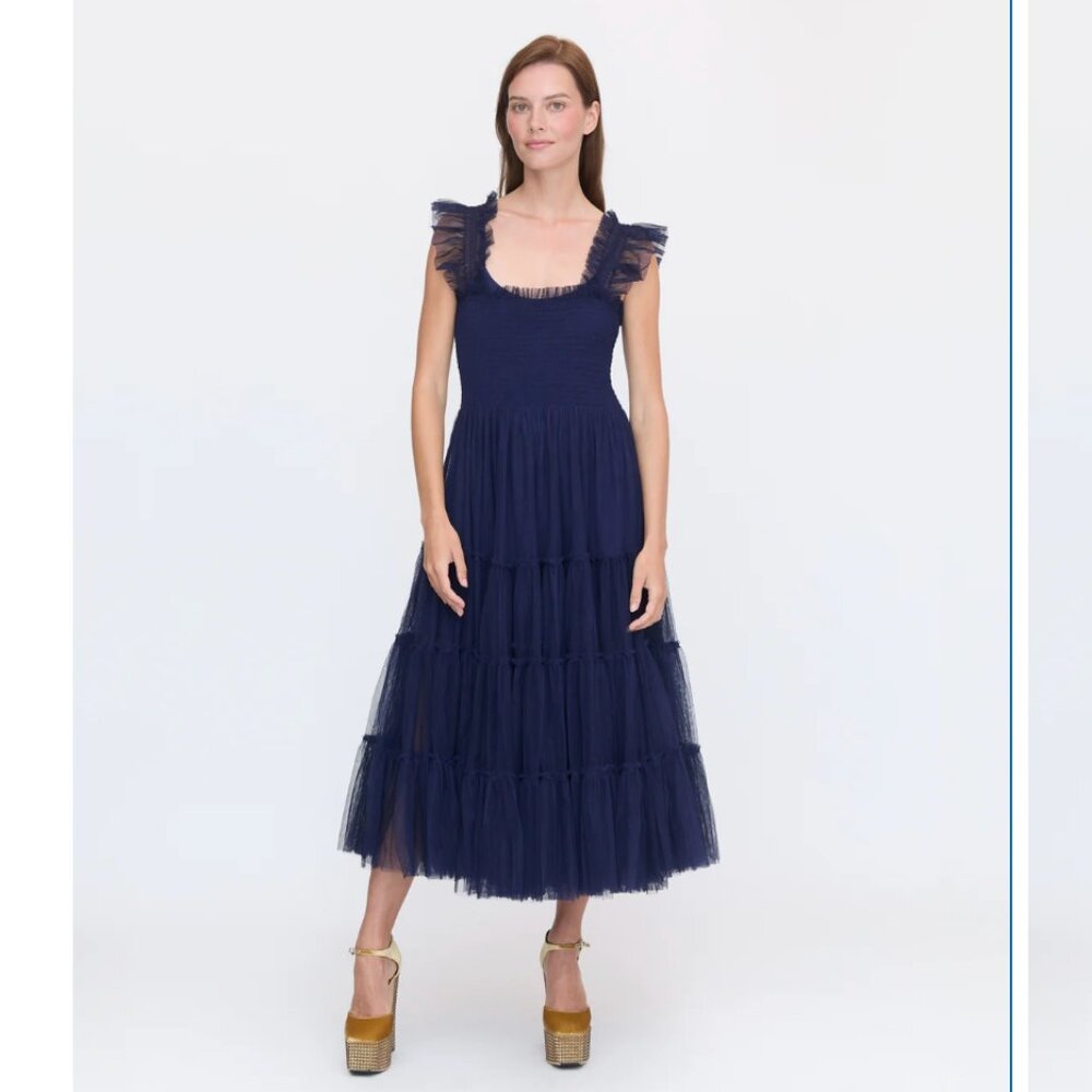 Hill House Home Collection "Ellie" Tulle Nap Dress Navy XS